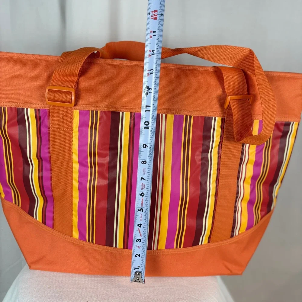 Sachi Orange Striped Insulated‎ Big Tote Bag Cooler Bag
